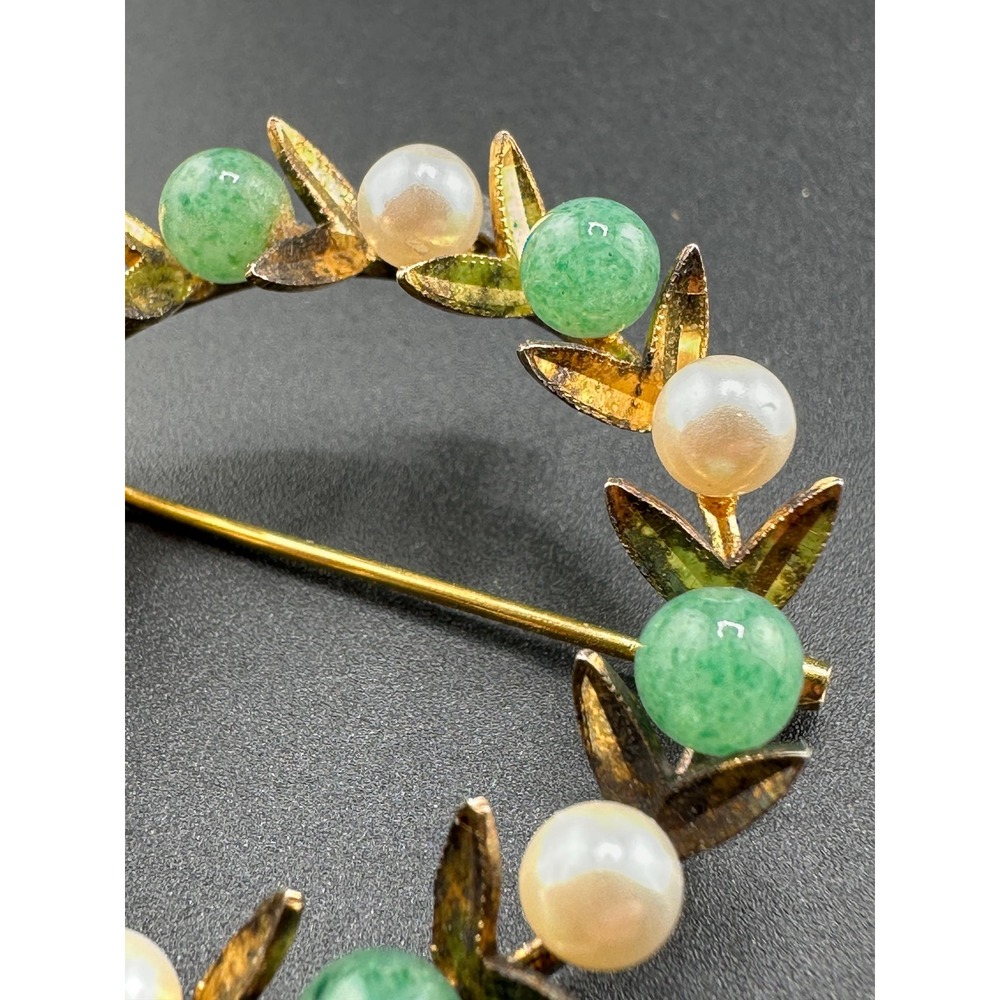 VTG 1940s 1950s Sterling Silver Jade Pearl Wreath Brooch Pendant - Picture 11 of 16
